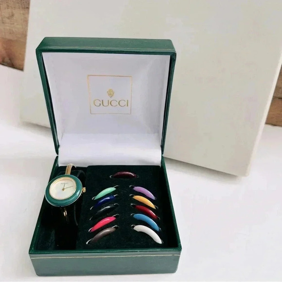 Vintage 90’s Gucci Multi Interchangeable Bezel Swiss Dial Bangle Watch 11 / 12.2 - Picture 1 of 14